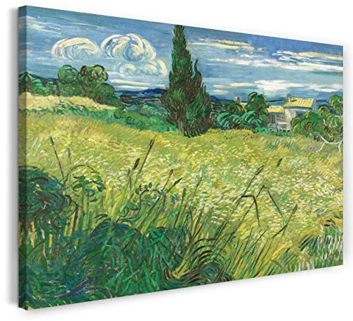 Printed Paintings Leinwand (80x60cm): Vincent Van Gogh - Grünes Weizenfeld mit Zypressen (1889)