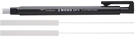 Tombow Präzisionsradierer MONO zero nachfüllbar eckige Spitze, 2.5 mm x 5 mm, schwarz + 2x Refill Radierer