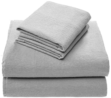 Comfort Spaces Cotton Flannel Sheets Queen Size, Ultra Soft Flannel Sheet Set with 14 Elastic Pocket , Breathable Warm Flannel Bedding, Grey Solid 4 Piece