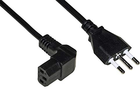 LINK LKIT18N - Cavo di alimentazione tripolare italiano CEI 23-50 (1,8 m, nero) – Presa IEC 320 C13 VDE femmina a 90° verso il basso – Conduttori H05VV-F3G 0,75 mm², contatti nichelati