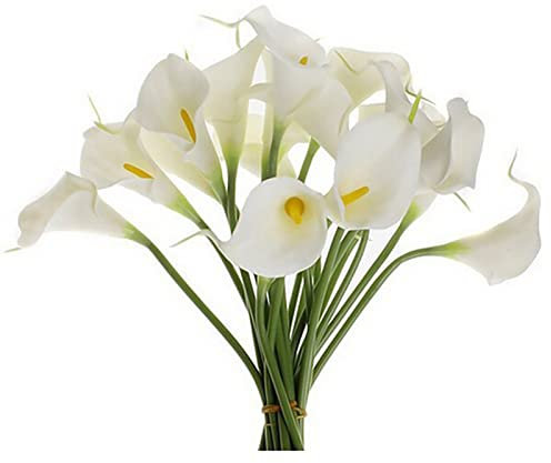 Surreh Ramos de flores artificiales de lirio de agua, sensación natural, 10 unidades, para decoración de boda, hogar, fiesta, oficina, pu, Blanco, 34 cm