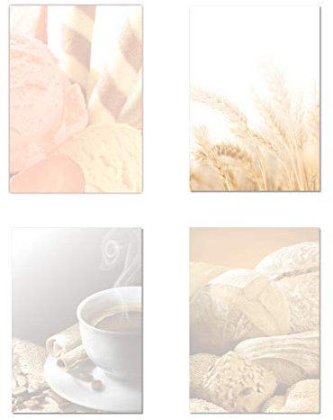 4 x 7 Blatt Motivpapier Briefpapier Mix DIN A4 Eis Kaffee Bäcker Brot (Gastronomie-5238)