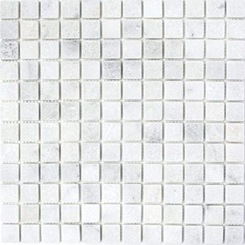 Marmor Mosaik Fliese Naturstein Ibiza weiß hellgrau cream Fliesenspiegel Dusche Wand Boden Bad - MOS40-42023