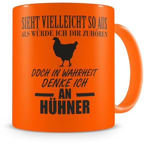 Samunshi® Tasse mit Hühner Spruch - Keramik Huhn Henne Geschenk für Mann Frau Oma oder Opa Kaffeetasse Lustige Tassen zum Geburtstag Teetasse XXL Kaffeebecher für Kaffee 300ml neon orange