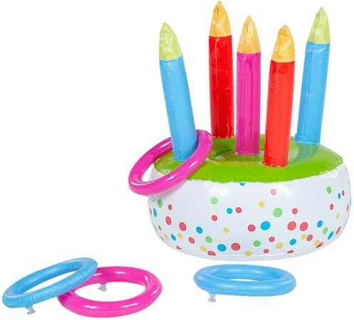 Fun Express Cake Inflatable Ring Toss Game – Fun & Interactive Party Game for Kids – Ideal for Birthday Parties School Events Carnival Games Outdoor Play – Engaging Group Activity All Ages – 4 Pieces