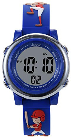 Boy's Kids Watches 3D Girl's Cartoon Silicone Waterproof 7 LED Color Lights Toddler Digital Wrist Watch with Alarm Stopwatch for 3-10 Year Girls Little Children Wristwatch (Blue Baseball)