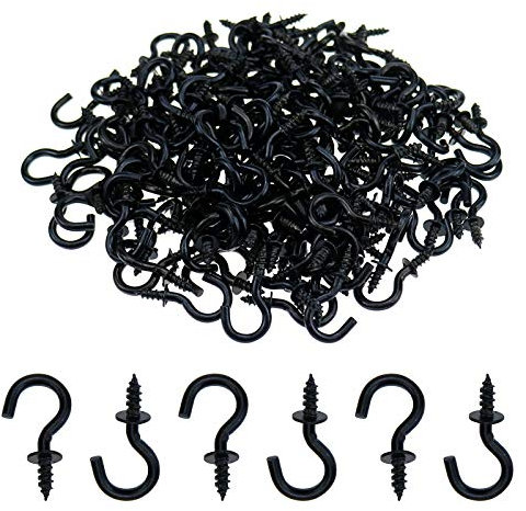 cutefly Mini Screw Hooks 200 Pack 1/2 Screw Hooks for Hanging Plants Cups Art Decorations Black