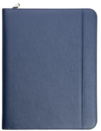 Vebon® Schreibmappe A4 Paris mit Reißverschluss & Ringbuch, Blau | Langlebiger Reißverschluss, extra Stauraum, Laptopfach mit Befestigungsgurt, wasserabweisend, Klemmbrett, zeitloses Design