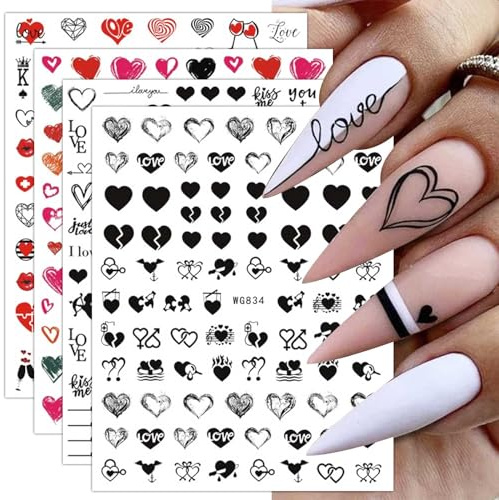 JMEOWIO Nagelsticker Valentinstag 9 Blatt Nagelaufkleber Selbstklebend Farben lieben Herz Nail Art Sticker Dekoration Nageldesign Zubehör