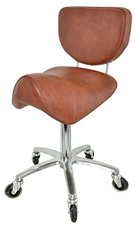 VAKON SALON - Sattelhocker mit Lehne Hellbraun Sattelstuhl für Rückenentlastung, Rollhocker höhenverstellbar von 50-65 cm Drehhocker, Praxishocker, Bürohocker, Arbeitshocker