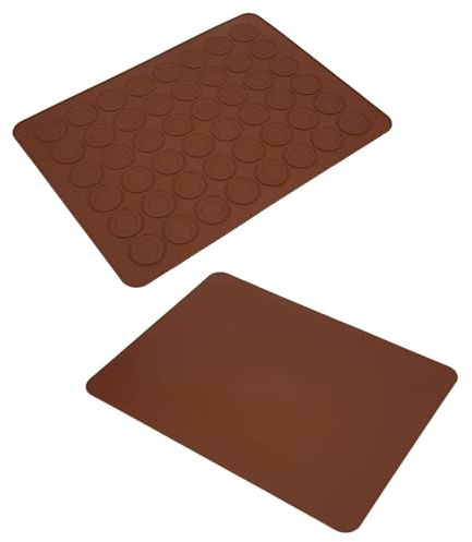2pcs Macaron Silicone Mats, 48 Holes Non-Stick Silicone Brown Macaron Baking Pads Kit for Macarons Cake Chocolate Pastry