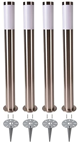 Novatool 4x Wegeleuchte I 80 cm I mit Erdspieß I Edelstahl I IP44 I E27 Sockel I Wegebeleuchtung aussen Aussenleuchten Garten Standleuchte Terassenleuchte Gartenleuchte stehend Terrassenlampe