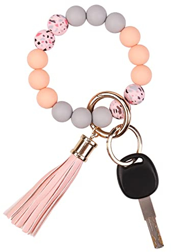 AOKSUNOVA Schlüsselanhänger Frau Schlüssel Anhänger Handgelenk Rosa Keychain Quasten