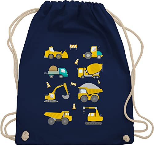 Shirtracer Turnbeutel Rucksack - Kinder Traktor Bagger und Co. - Baustellen Fahrzeuge - Unisize - Navy Blau - kindergarten kinderrucksack flugzeugen baustelle stoffrucksack für kindergartenrucksack
