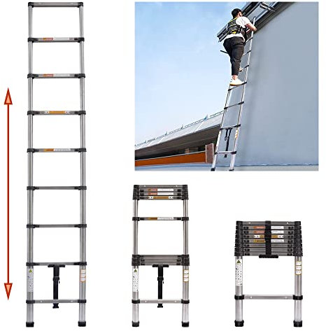 8.5FT/2.6M Multi-Purpose Folding Telescopic Ladder for Decorating Painting Indoor Outdoor,Extendable Portable Loft Ladder with Adjustable Height,Max Load 330lb/150kg