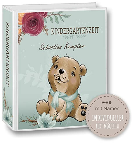 Kindergarten Ordner personalisiert mit Namen und Wunschtext Foresto Bär A4 - Meine Kindergartenzeit Kindergartenordner Portfolioordner Sammelordner Waldtiere Junge Mädchen