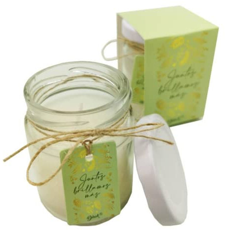 Lote de 12 Velas en Tarro de Cristal con Tapadera Juntos Brillamos Mas. Iluminación. Complementos. Detalles y Regalos para Fiestas Cumpleaños. Bodas, Bautizo. Regalos Originales. DK