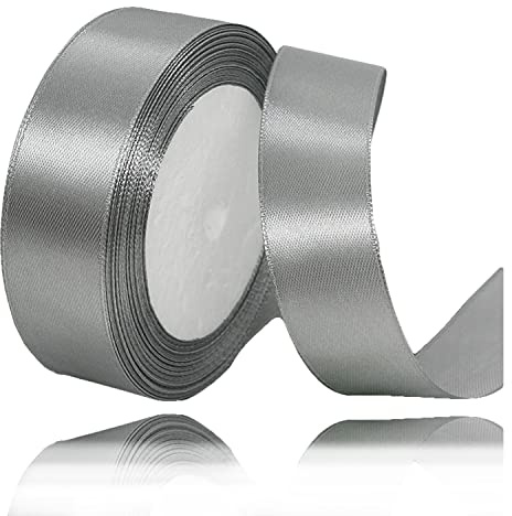 Geschenkband Silber 20mm Breit, 23 Meters Satinband Grau Geschenkbänder Stoff Schleifenband Dekoband zum Geschenkverpackung, Bastelarbeiten, Geburtstag und Hochzeitsdekoration