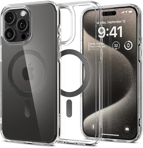 Spigen Ultra Hybrid MagFit Case for iPhone 15 Pro Max, Compatible with MagSafe Accessories [Anti-Yellowing] [Military-Grade Drop Protection] - Clear Carbon Fiber