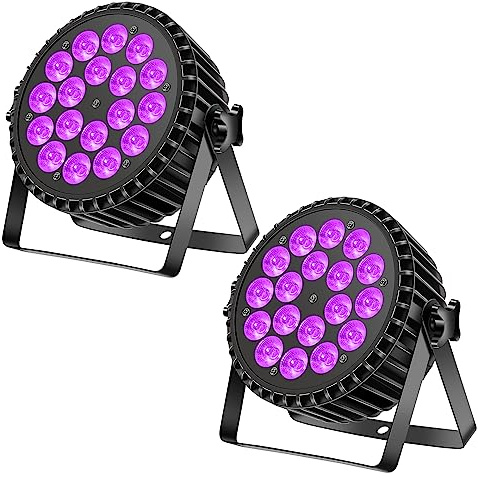 UKfog 200W 18 LED Par UV+RGB de Escenario, DMX512, 8 Canales, Estroboscópica/Sonido/Modo Activo, Efecto DJ Para Espectáculos, Bares, Fiestas, Festivales de Música