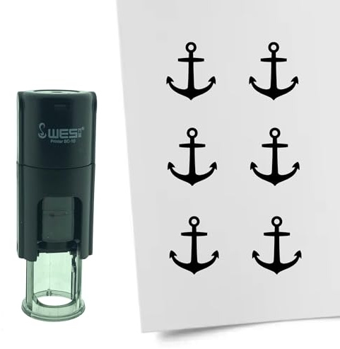 CombiCraft Sello Sello ancla 10mm redondo - Tinta negra - Tampón interno recargable - Para marcar papeles con diferentes dibujos para soluciones creativas