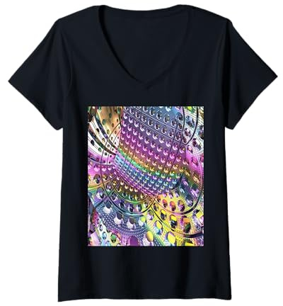 Femme Art fractale de rainure en titane T-Shirt avec Col en V