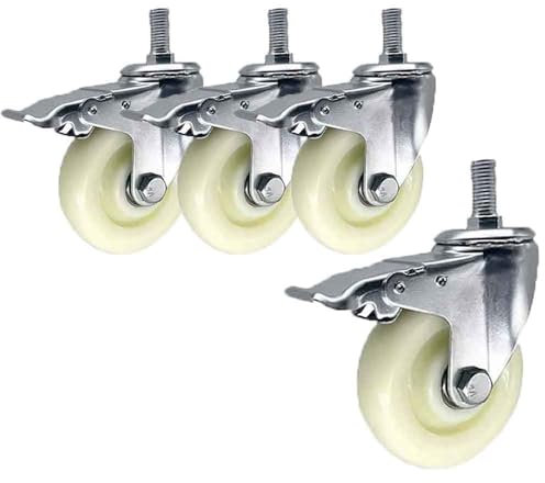 ZYBOWAYL 360° Drehbar Lenkrollen 3/4/5 Zoll Schwenkrollen mit Bremse Möbelrollen aus Nylon 4 Stück transportrollen mit M14*30mm Gewinde für Laufkatze (Color : With Brake, Size : 125mm)