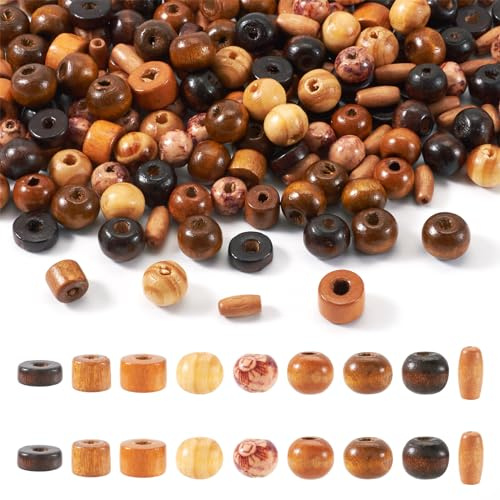 Crafans 270 perline in legno naturale assortite per la creazione di braccialetti, collane e gioielli fai da te