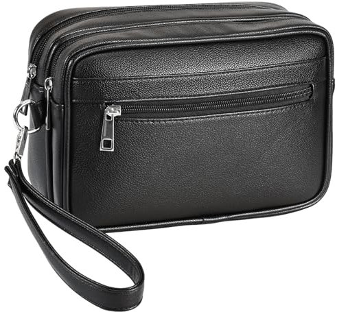 Eshow Herren Handgelenktasche Clutch Portemonnaie PU Leder Modern elegant Große Kapazität Business Casual Herrentasche für Arbeit Reisen Alltag