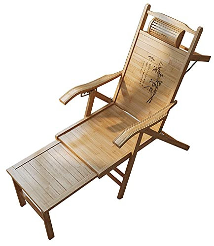Guyifuny Bambus Loungesessel Balkon Klappbarer Rückenlehnenstuhl Mit Armlehnen Sommer Outdoor Verstellbarer Holzgartensessel Mit Ausziehbarem Fußschemel