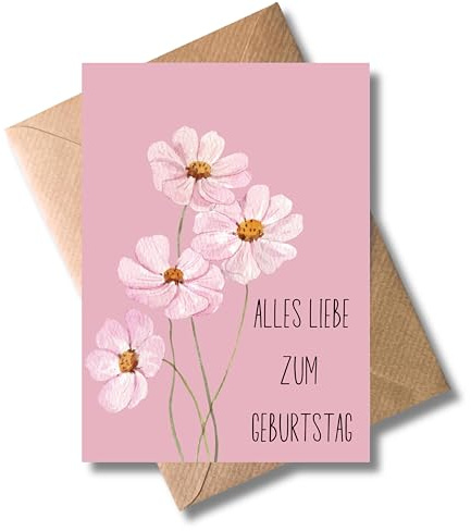 WBdesignz Geburtstagskarte “Alles Liebe zum Geburtstag” mit Umschlag - Rosa Blumen - Glückwunschkarte, Geschenkkarte zum Geburtstag - Happy Birthday Karte für Frauen (DIN A6)