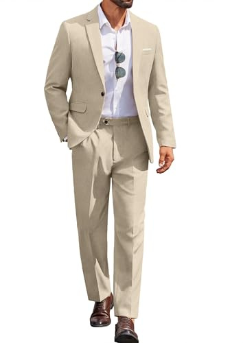 Coofandy Herrenanzüge, Klassische Passform, 2-teiliges Anzug-Set, EIN-Knopf-Anzug, lässiger Blazer, Hochzeit, Business-Anzug, Hellkhaki, 3XL