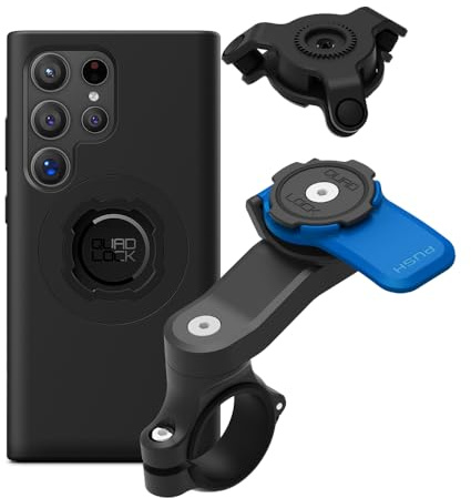 Quad Lock Motorcycle Handlebar Phone Mount Kit with Vibration Dampener and Galaxy S24 Ultra MAG Case