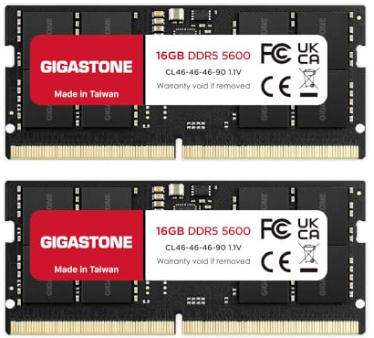 【DDR5 RAM Solo portátil】 GIGASTONE 32GB Kit (2x16GB) DDR5 5600MHz PC5-38400 CL 40-40-40-77 1.1V SODIMM 262 Pines Sin búfer No ECC Memoria de Alto Rendimiento para portátil