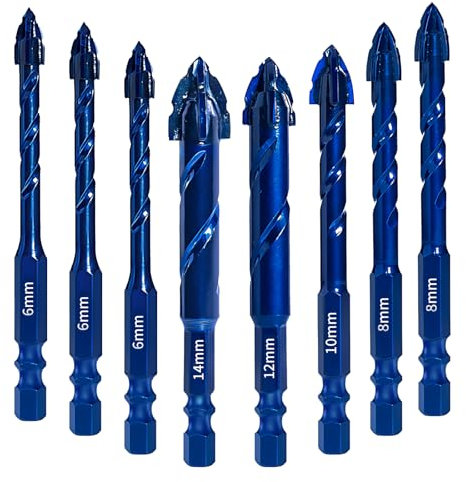 Upgraded SONCHIE Serrated Masonry Drill Bit Set - 1/4 to 9/16 Inch 8-Piece Set Industrial & HouseholdDrill Bit Set for Concrete/Tile/Glass/Brick/Ceramic/Plastic/Wood