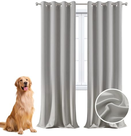 WUXXIANG 2Er Set Abdunkelnde Vorhänge Wohnzimmer 205 x 150 cm Knitterfrei Pflegeleicht, Vorhang Blickdicht Schlafzimmer Dekoration, mit Raffhalter für Küche Fensterdekoration, Hellgrau