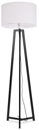 ValueLights | Black Wood Tripod Floor Lamp with White Fabric Drum Lampshade Living Room Light | Floor Lamps, Home Décor & Improvement Essential | Included LED Bulb