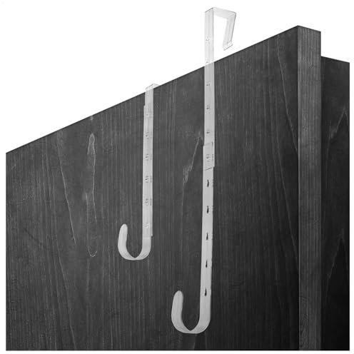 com-four® 2X Ganchos de plástico Ajustables para Puertas – Ganchos Multiusos para Colgar Coronas y Chaquetas Decorativas – Fácil instalación sin taladrar para Puertas de Entrada