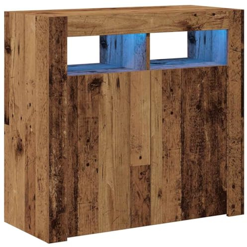 vidaXL Sideboard mit LED-Leuchten Altholz-Optik 80x35x75 cm