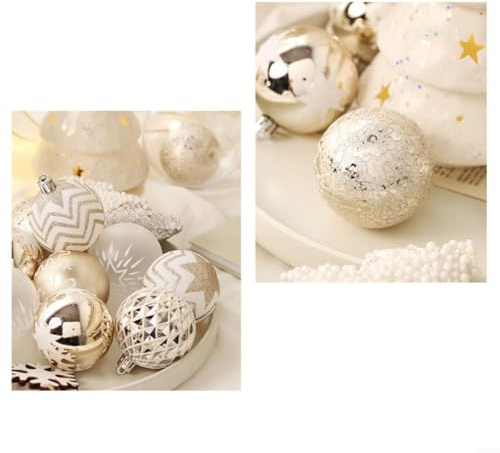 16 palline di Natale color champagne oro e bianco, decorazioni per albero di Natale, decorazioni per albero di Natale, 6 cm (A)