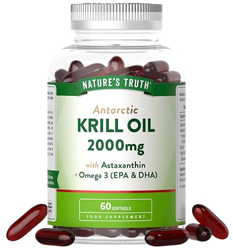 Antarctic Krill Oil 2000mg | High Strength Blend with Omega 3 Fish Oil, Astaxanthin, EPA and DHA | 60 Softgels | Nature's Truth