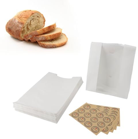 Ausla 50PCS Paper Bread Bag, Kraft Paper Packaging Bag with Transparent Window and Thank You Stickers for Homemade Bread Storage (Ausla5hpazxn341-12)