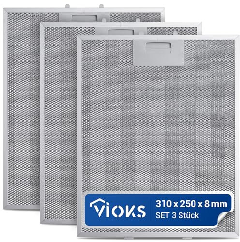 VIOKS 3 filtri antigrasso per cappa aspirante in metallo, 310 x 250 mm, ricambio per Bosch 353110 00353110, filtro grasso metallico, cappa aspirante, filtro in metallo con sblocco unilaterale