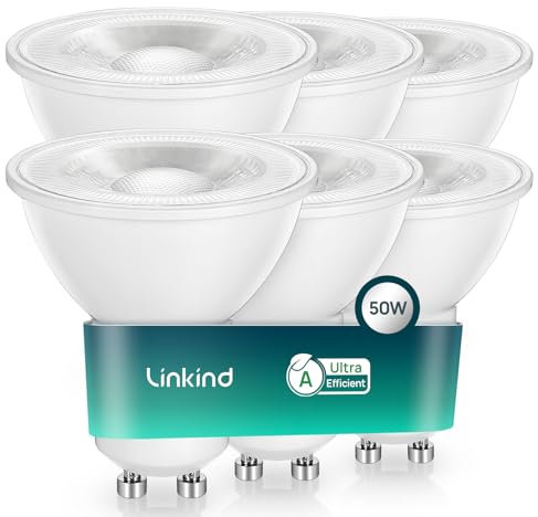 Linkind Ultra-efficient GU10 LED Bulbs, 2W=50W 360Lm 4000K Neutral White, Energy Efficiency Class A Replaces 50W Halogen Spotlight for Bathroom Kitchen, 36° Narrow Beam Angle, Non-dimmable, 6-Pack