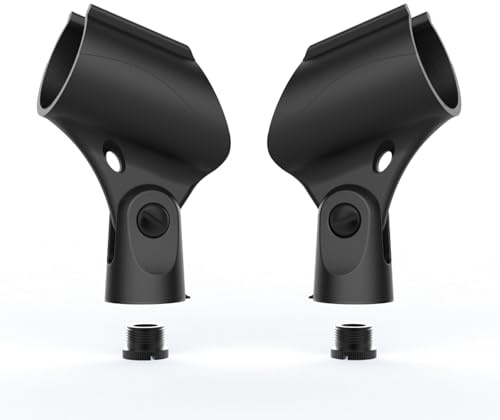 2 Pack Adjustable Microphone Holder Clip, 180° Rotatable Mic Clamp with Large Handle for Wired & Wireless Mics, Includes 5/8 to 3/8 Screw Adapter–Perfect for Mic Stand,Home Studio,Podcasting