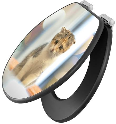 banjado Toilettendeckel anthrazit mit Absenkautomatik/WC Sitz mit Absenkautomatik anthrazit/Klodeckel grau/Toilettensitz dunkel/edle Klobrille - Motiv Kleine Katze