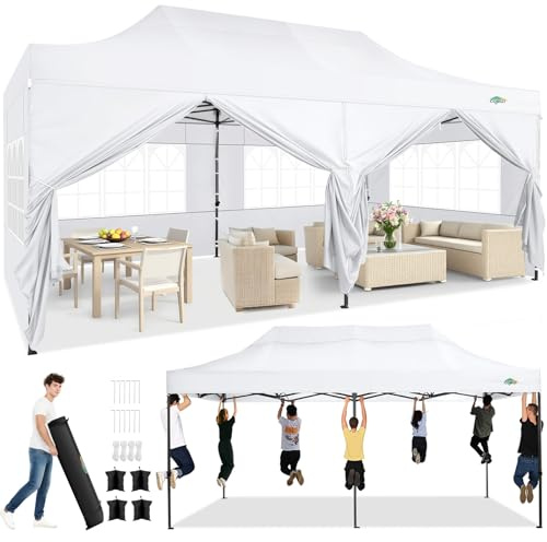 COBIZI 3x6m Pop-up Pavillon Robust mit 6 Seitenwänden, Einfach aufzubauendes Partyzelt für Outdoor-Veranstaltungen, 100% Wasserdichtes, 3-Fach höhenverstellbar mit Transporttasche auf Rädern, Weiß