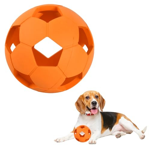 DecorDwell Gitterspielball Hund, Hundespielzeug Ball Gitter Orange, Kauspielzeug für Hunde Katzen, Hundeball Fußball, Gummi Spielzeug Ball Haustier für Drinnen Draußen
