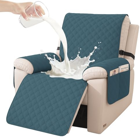 YSTELLAA Sesselschoner Wasserdichter 1 Sitzer, Sesselschoner Für Relaxsessel Mit Taschen, Sessel Bezug Anti-Rutsch Kratzfest, Sesselschoner Mit Armlehne, Für Kindern Und Haustieren, Dunkelgrün