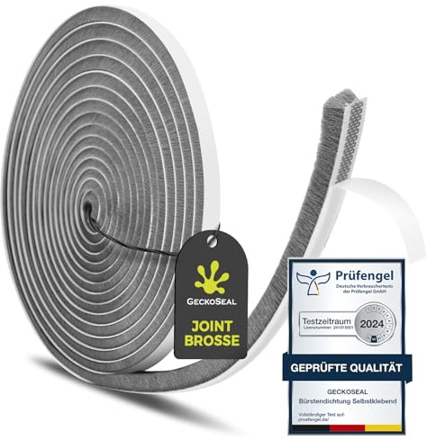 GeckoSeal 6M Boudin de Porte 9mm (l) x 5mm (H) Bande d'étanchéité autocollante Anti-poussière Coupe-vent Réduction du bruit Boudin de porte Porte Fenêtre Armoire Gris